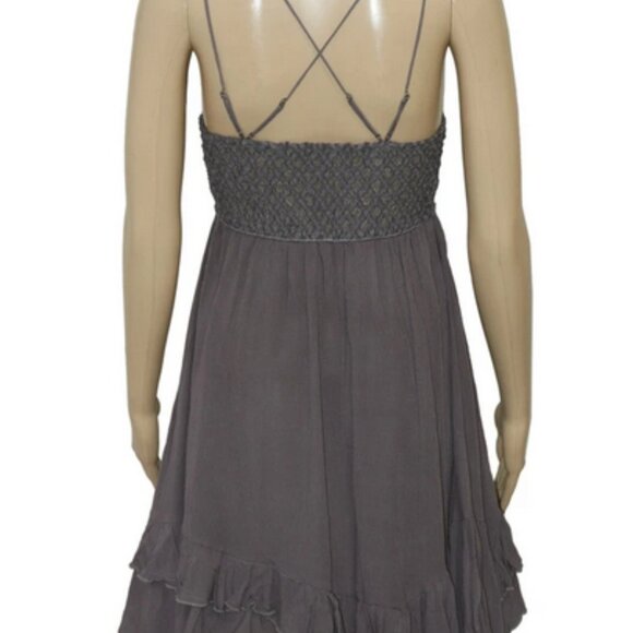 Free People Fp One Adella Slip Mini Dress Charcoal Lace Ruffle XS - Picture 5 of 7
